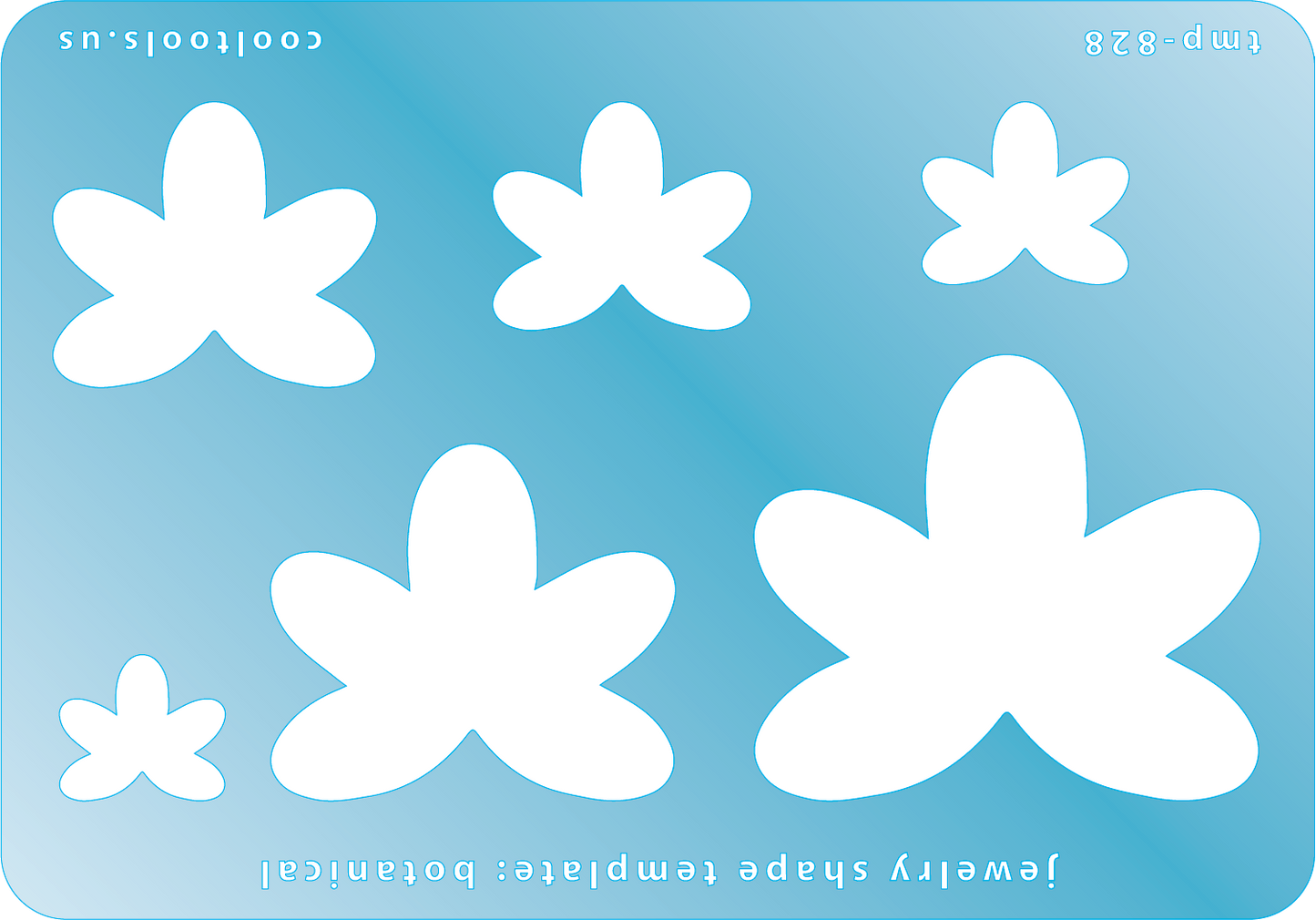 Blue plastic Jewelry Shape Template - Botanical Includes 6 graduated sizes. Sizes are from 15.5mm to 48mm. Our special surface makes it easy to find these templates on your workbench, but allows clarity for positioning.