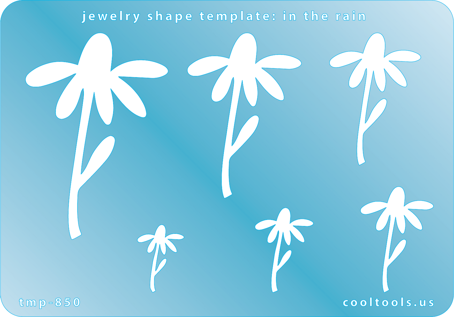 Blue plastic Jewelry Shape Template - In the Rain Includes 6 graduated sizes. Sizes are from 19mm to 58mm. Our special surface makes it easy to find these templates on your workbench, but allows clarity for positioning.