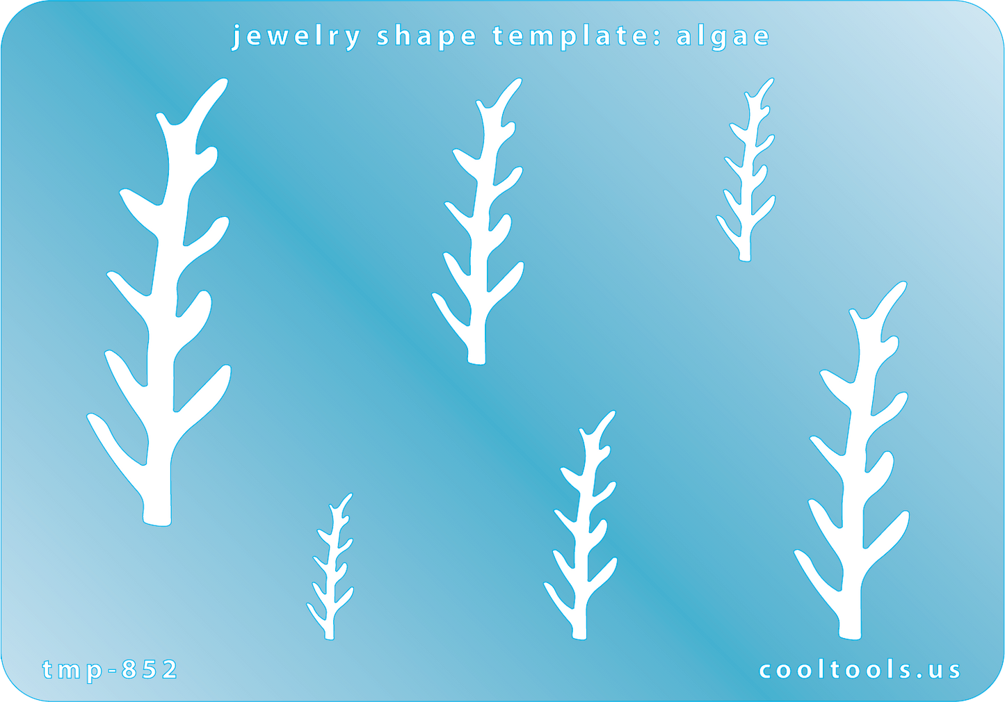 Blue plastic Jewelry Shape Template - Algae Includes 6 graduated sizes. Sizes are from 18mm to 57mm. Our special surface makes it easy to find these templates on your workbench, but allows clarity for positioning.