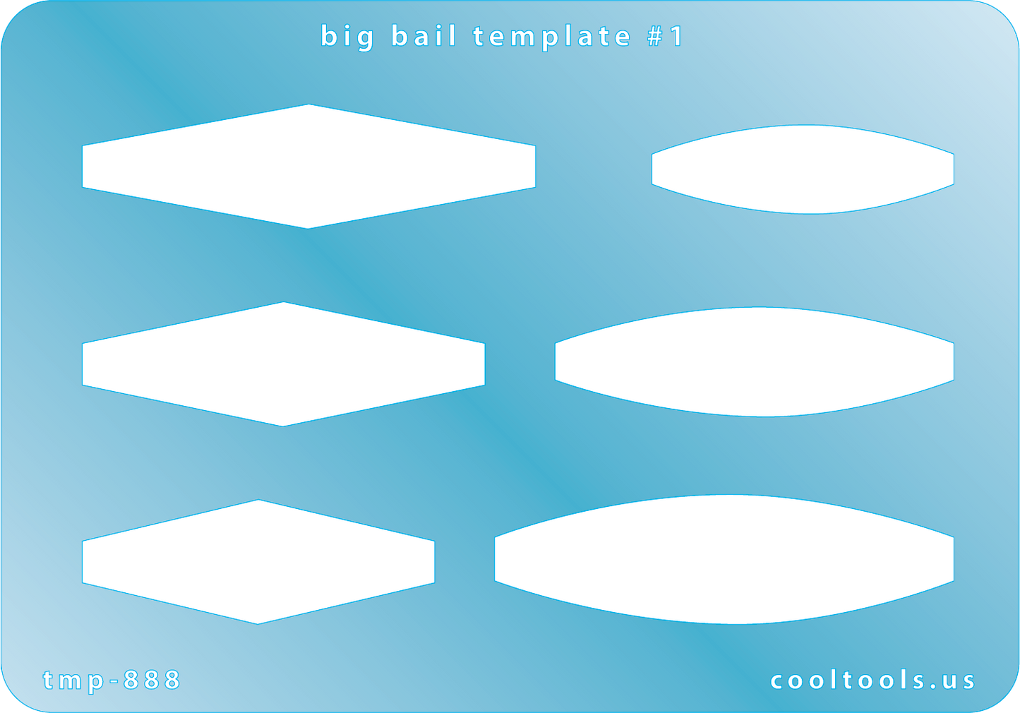Blue Plastic Big Bail Template #1
Includes 2 different shapes with 3 graduated sizes of each shape. Sizes are from 38mm to 36.5mm.