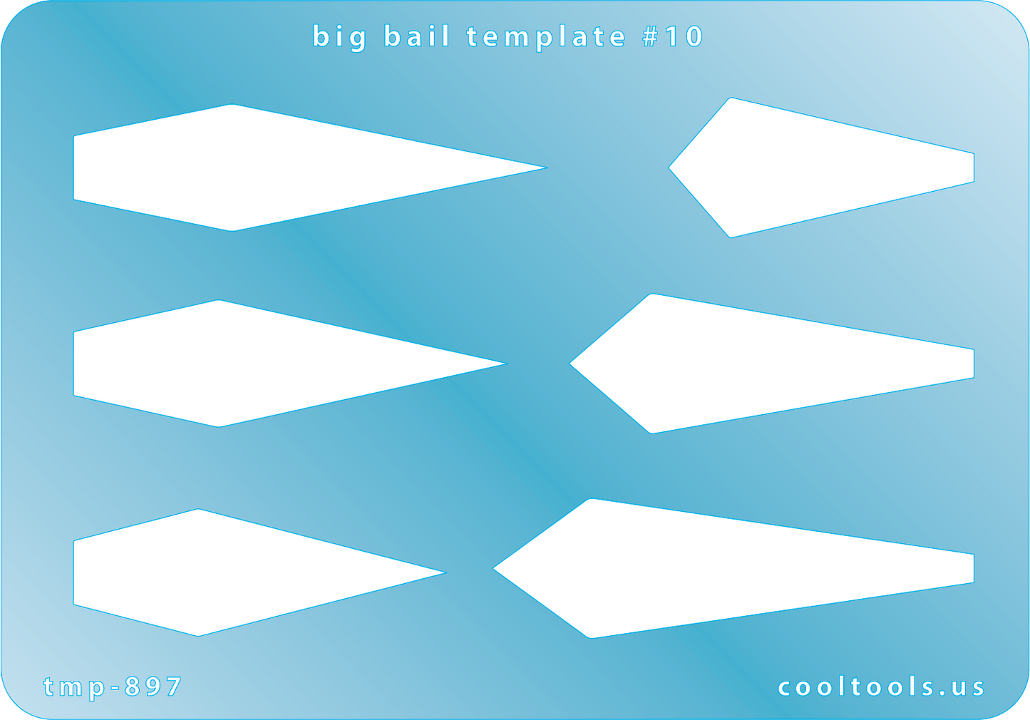 blue plastic Big Bail Template #10
Includes 2 different shapes with 3 graduated sizes of each shape. Sizes are from 38mm to 58.5mm.