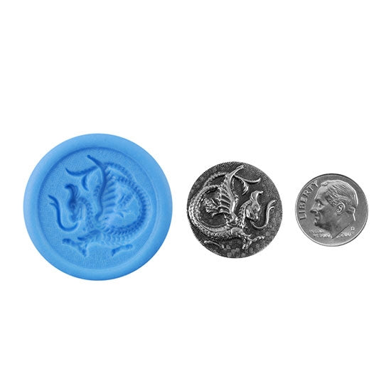 Ready Mold - Dancing Dragon Blue Ready Mold, Silver Sample with Dime