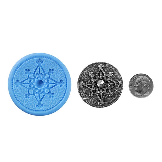 Ready Mold - Filigree Compass Blue Ready Mold, Silver Sample with Dime