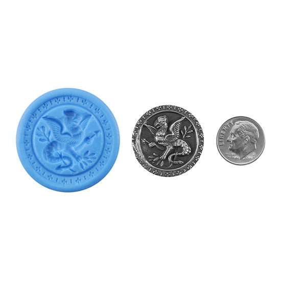 Ready Mold - Griffin Warrior Blue Ready Mold, Silver Sample with Dime