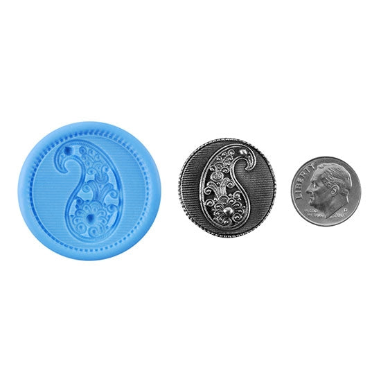 Ready Mold - Beaded Paisley Blue Mold, Silver Sample with Dime
