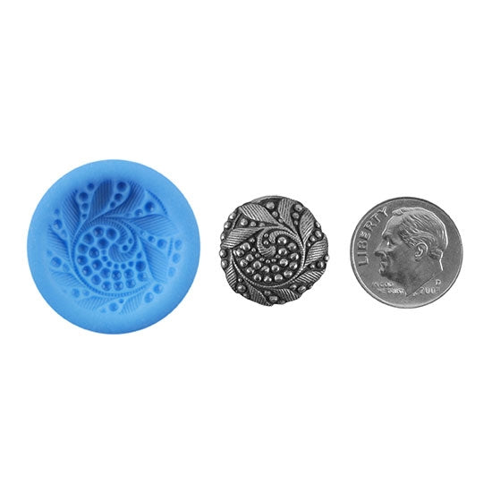 Ready Mold - Engraved Frond Blue Ready Mold, Silver Sample with Dime