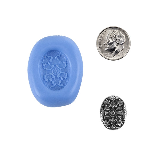 Ready Mold - Tapestry - Small Blue Ready Mold, Silver Sample with Dime