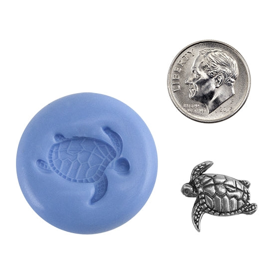 Ready Mold - Swimming Turtle Blue Ready Mold, Silver Sample with Dime