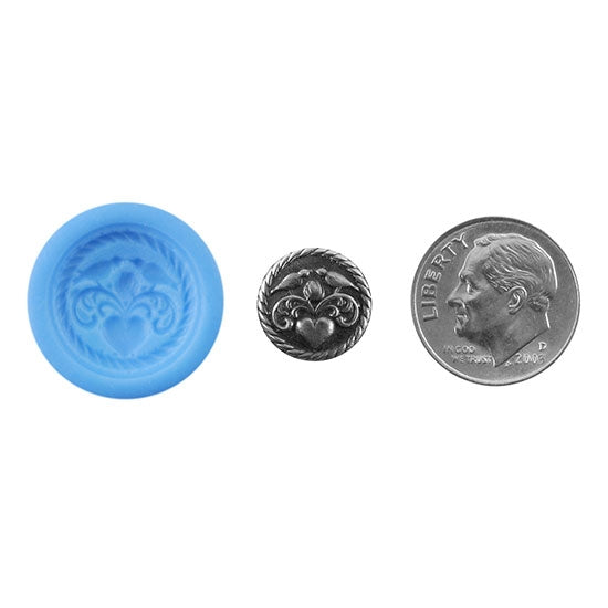 Ready Mold - Little Love Birds Blue Ready Mold, Silver Sample with Dime