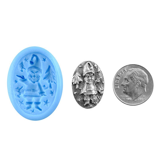 Ready Mold - Christmas Elf Blue Ready Mold, Silver Sample with Dime
