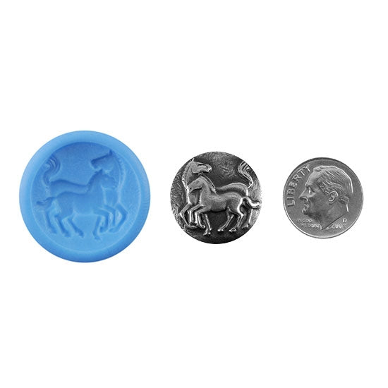 Ready Mold - Mare & Colt Blue Ready Mold, Silver Sample with Dime