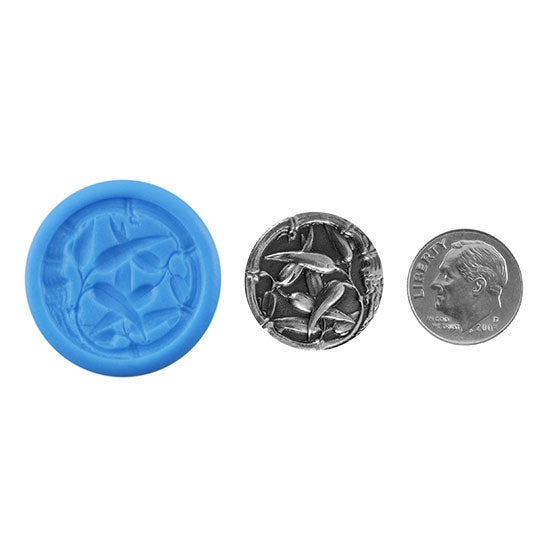 Ready Mold - Milkweed Pods Blue Ready Mold, Silver Sample with Dime