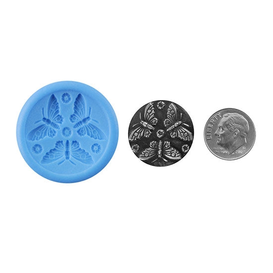 Ready Mold - Butterfly Trio Blue Ready Mold, Silver Sample with Dime