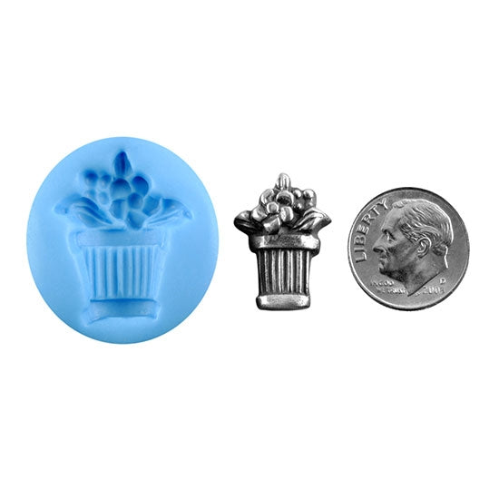 Ready Mold - Potted Posies Blue Ready Mold, Silver Sample with Dime
