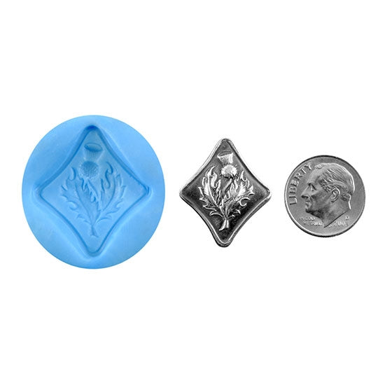 Ready Mold - Thistle Flower Blue Ready Mold, Silver Sample with Dime