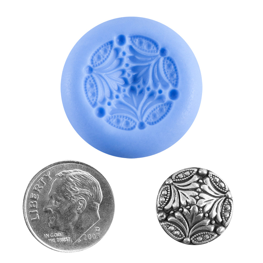 Ready Mold - Petite Pansies Blue Ready Mold, Silver Sample with Dime