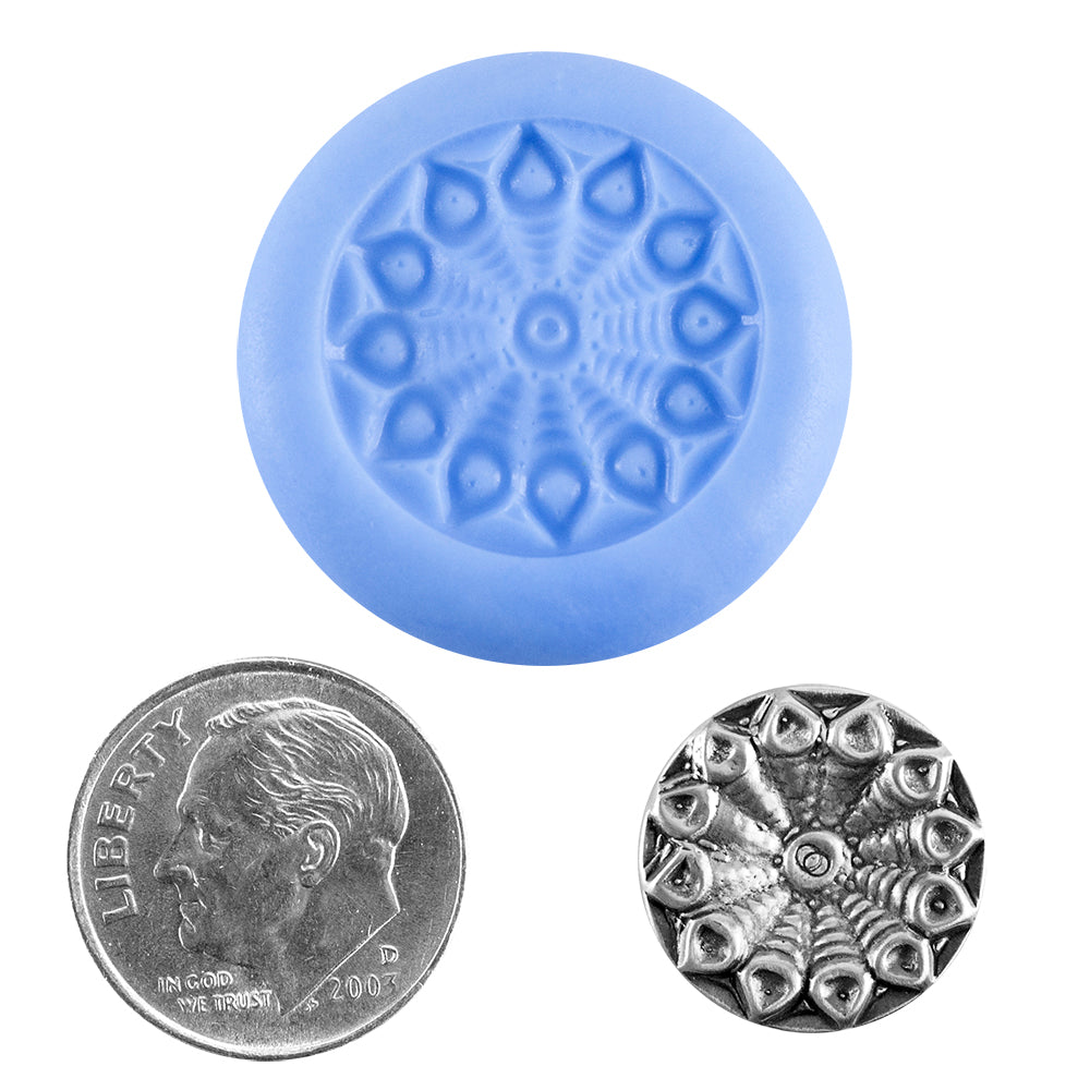 Ready Mold - Floral Funnel Blue Ready Mold, Silver Sample with Dime