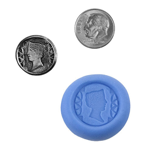 Ready Mold - Small Roman Coin Blue Ready Mold, Silver Sample with Dime