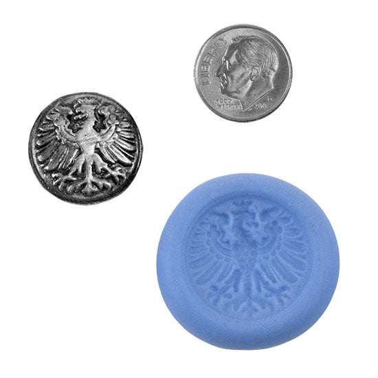 Ready Mold - German Coat of Arms Blue Ready Mold, Silver Sample with Dime