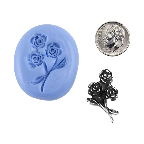 Ready Mold - Rose Trio Blue Ready Mold, Silver Sample with Dime