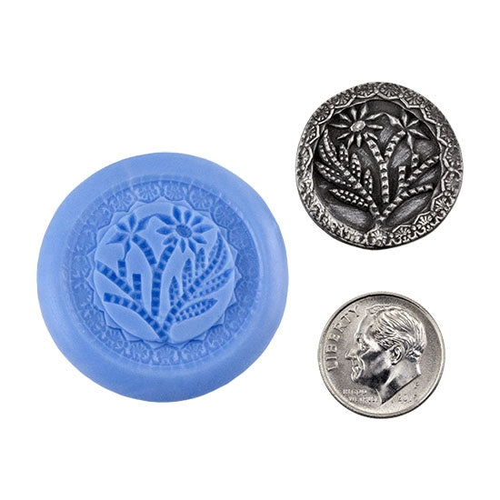 Ready Mold - Lacy Daisy Blue Ready Mold, Silver Sample with Dime