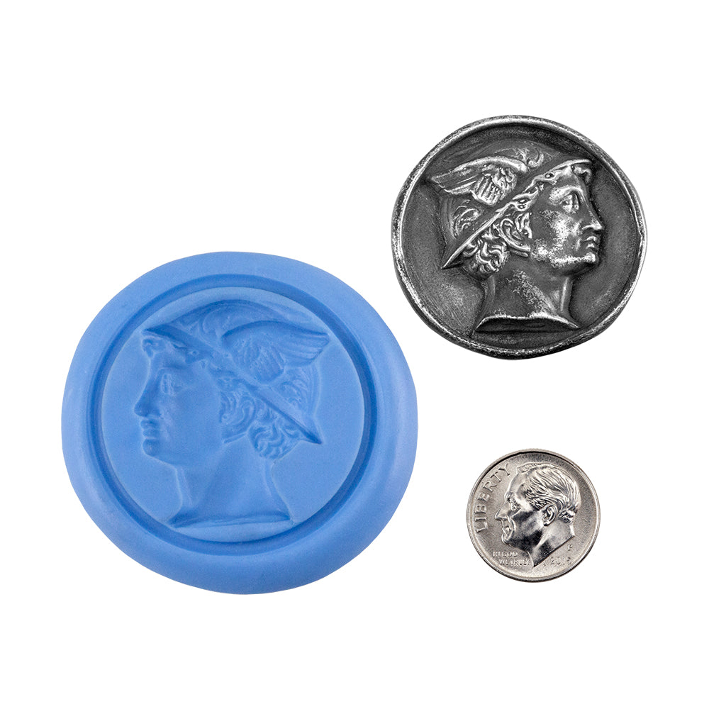 Ready Mold - Mercury Dime Blue Ready Mold, Silver Sample with Dime