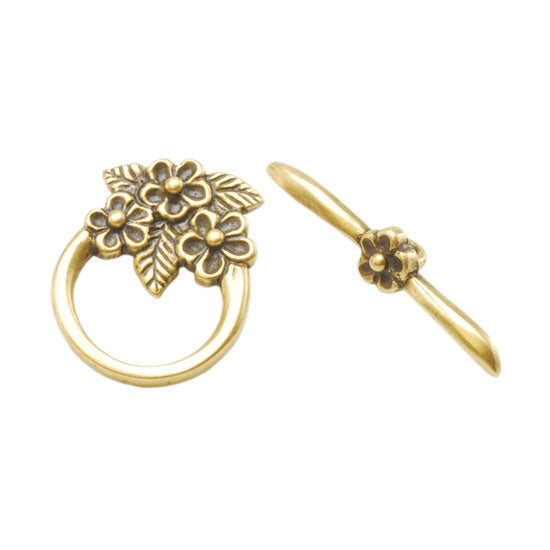 Bronze Plate Mini Toggle Clasp - Floral Bouquet 16mm x 22mm - 1 Set - Cool Tools