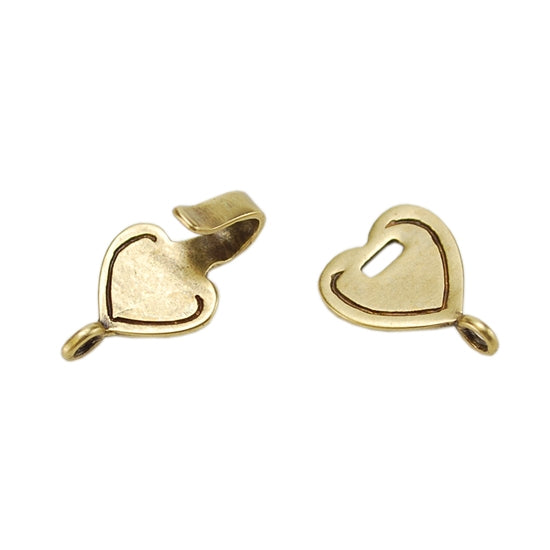 Bronze Plate Hook & Eye Clasp - Mini Flat Heart 28.9mm x 10.8mm - 1 Set - Cool Tools