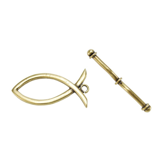 Bronze Plate Hook & Eye Clasp - Wire Fish 38.7mm x 35.8mm - 1 Set - Cool Tools