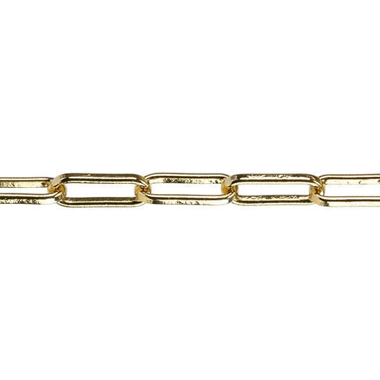 Brass Flat Elongated Oval Chain - Real 18K Gold Plated