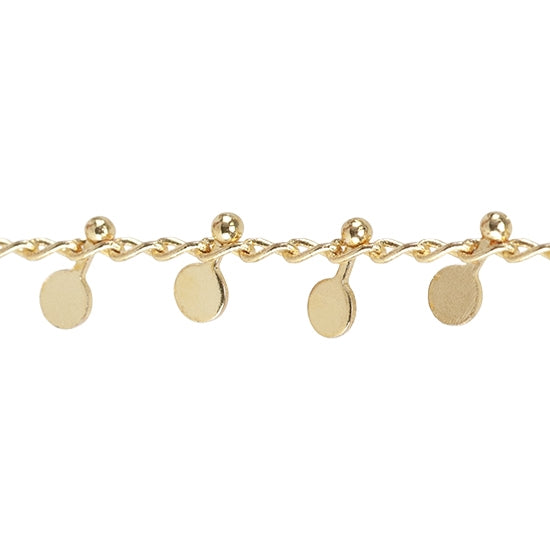 Brass Curb Chains with Flat Round Beads - Real 18K Gold Plated