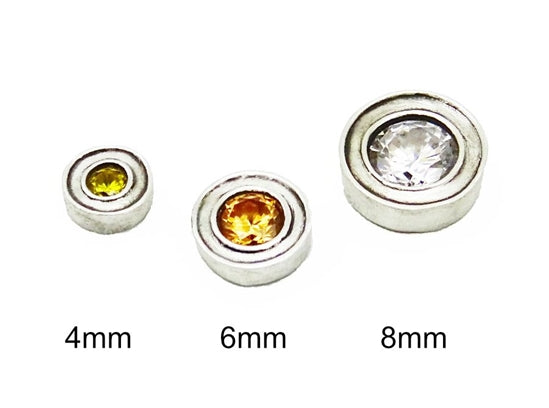 silver bezel set stones samples 4mm, 6mm 8mm