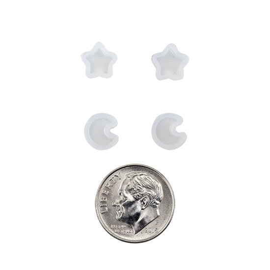 Silicone Jewelry Mold for Resin Moons & Stars - Pkg/4 with dime