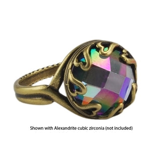 Antique Brass Hearts Setting Adjustable Crimp Ring with stone