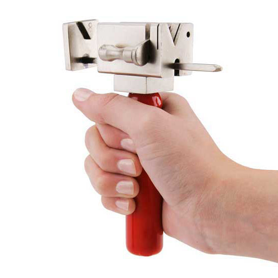 Tube Cutting Jig - Hand Held This handy jig for cutting tubes or rods up to 1/8″ may be hand held or secured in a regular bench vise. The thumb lever secures the tube and the groove in one side of the head assures a straight cut every time. Made of tool steel, the handle is PVC coated.