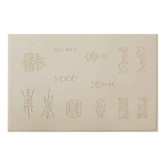 Jewelry Artist Elements - Texture - Symbols of Mexico 1. Embossed elements. Impress clay, then use a Jewelry Shape Template for the shape or cut out with a needle tool. Jewelry Artist Elements are flexible, washable and can be used with any soft clay. Spritz with CoolSlip or dust on Dry Powder Release for stick-free impressions when using metal clay and polymer clay.