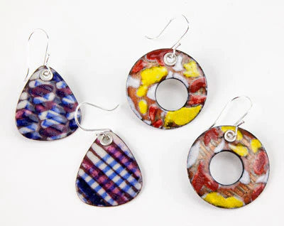 Sunshine Color Enameling & Tube Rivet Earrings by Jan Harrell