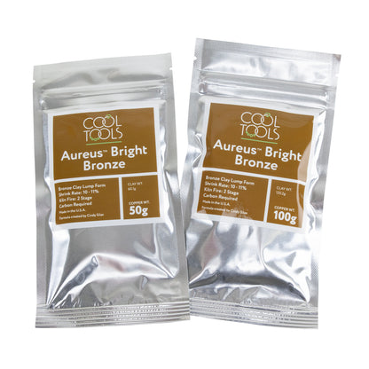 packages of Aureus™ Bright Bronze Clay 50g and 100g