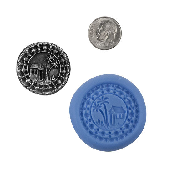 Ready Mold - Caribbean Cabin  Blue Ready Mold, Silver Sample with Dime