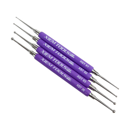 Ball Stylus with purple rubber grip 
- Set of 4