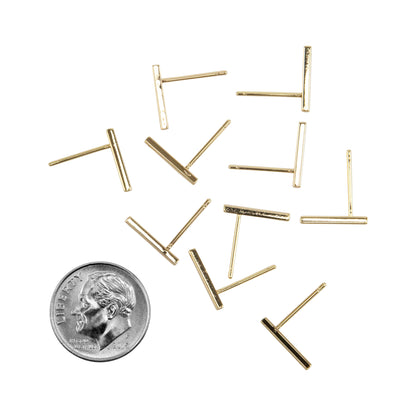 Brass Earring Stud Finding - Rectangle - 18k Gold Plated - Pkg/10 with dime