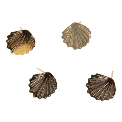 Brass Stud Earring Finding - Scallop Shell, Loop - 18k Gold Plated - Pkg/4