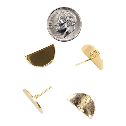 Brass Stud Earring Finding - Half Circle, Loop - 18k Gold Plated - Pkg/4 with dime