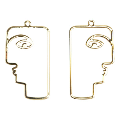 Brass Pendants - Face - 18k Gold Plated - Pkg/2