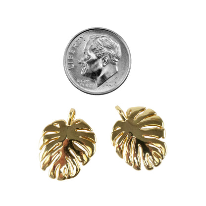 Brass Pendants - Monstera Leaf - 18k Gold Plated - Pkg/2 with dime