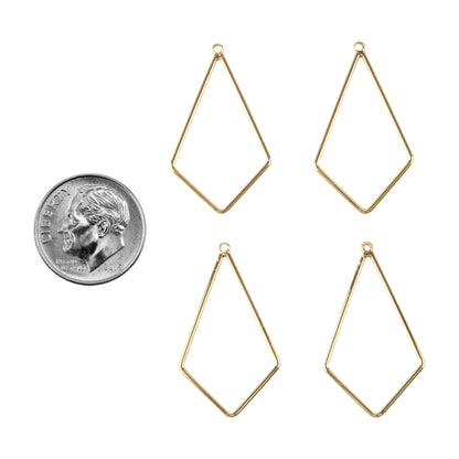Brass Pendants - Quadrangle - 18k Gold Plated  - Pkg/4 with dime