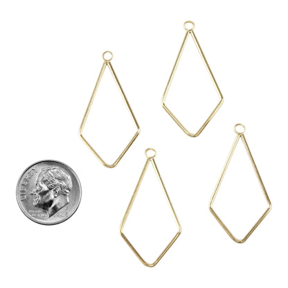 Brass Pendants - Rhombus - 18k Gold Plated - Pkg/4 with dime