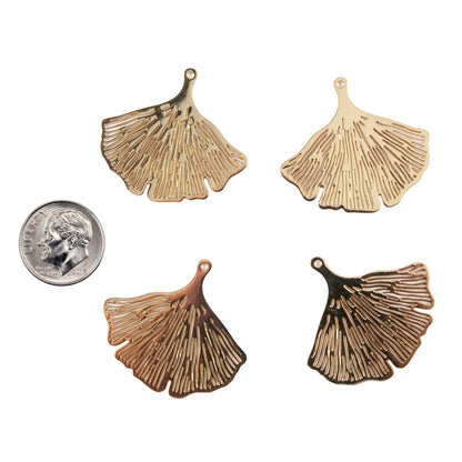 Brass Pendants - Ginkgo Leaf - Pkg/4 with dime