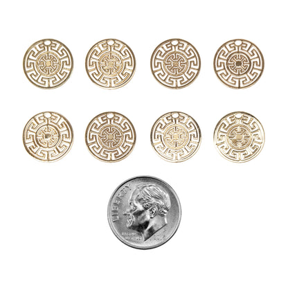 Brass Pendants - Aztec Round - Pkg/8 with dime