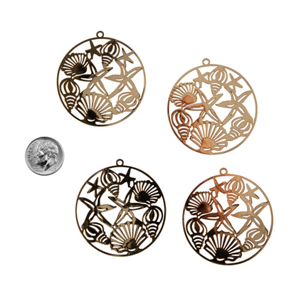 Brass Pendants - Ocean Theme - Pkg/4 with dime